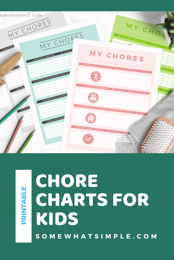 In an effort to help control the mess and to keep their productivity level up, I designed these chore charts for kids that parents can print and change as often as they need to! #chorechart #printable #kidsactivities #chorechartsforkids #printablejobchartsforkids via @somewhatsimple