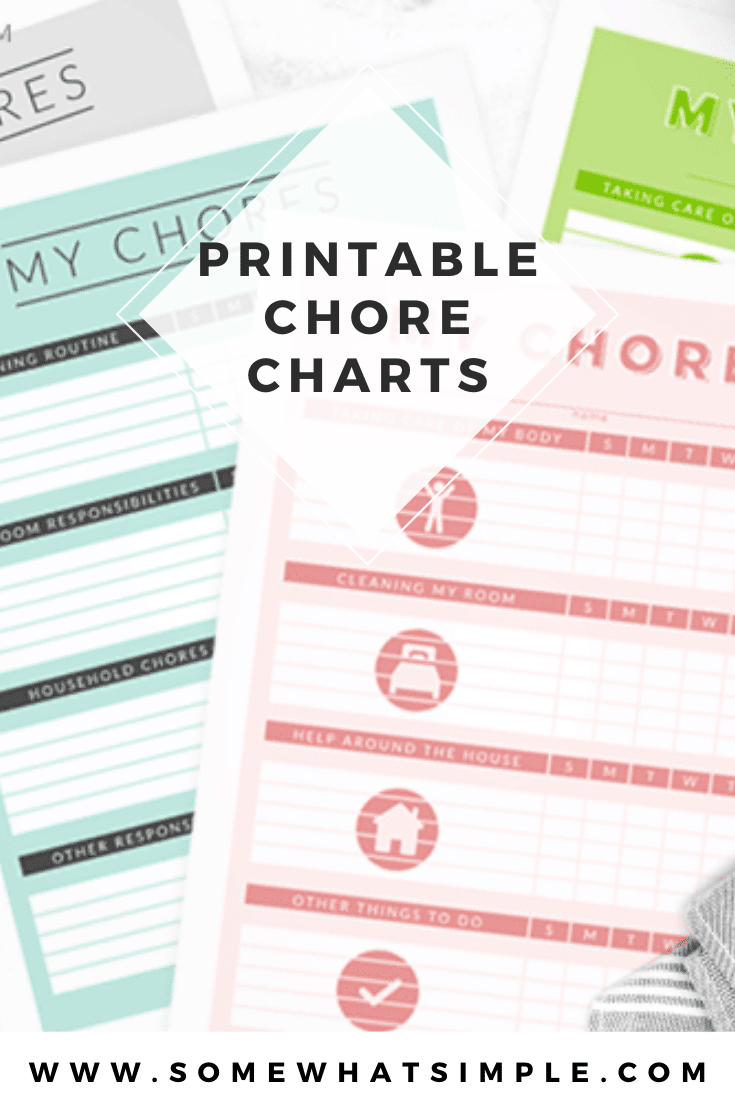 In an effort to help control the mess and to keep their productivity level up, I designed these chore charts for kids that parents can print and change as often as they need to! #chorechart #printable #kidsactivities #chorechartsforkids #printablejobchartsforkids via @somewhatsimple