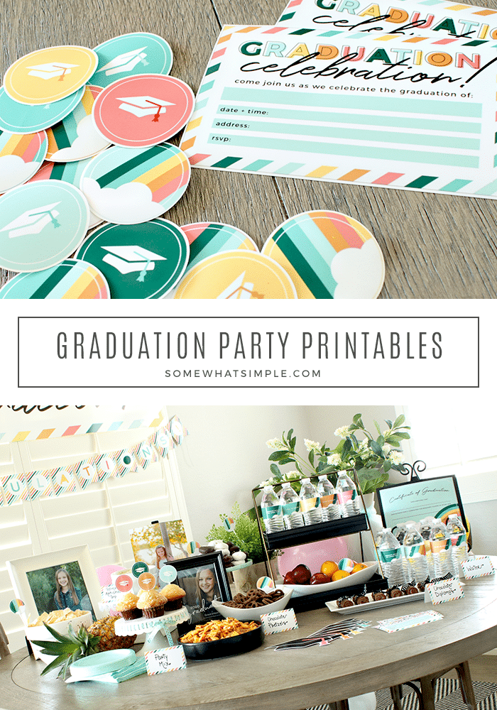 Celebrate your favorite students and their achievements by planning a fun and simple Graduation Party! Grab our free printables and you'll be ready to go with minimal effort and expense! #graduation #party #printable #printables #free #parties #school via @somewhatsimple