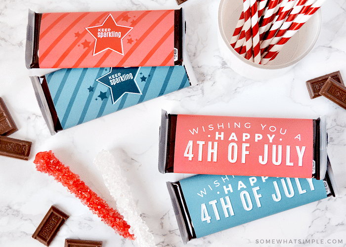 red white and blue paper candy bar wrappers for 4th of July