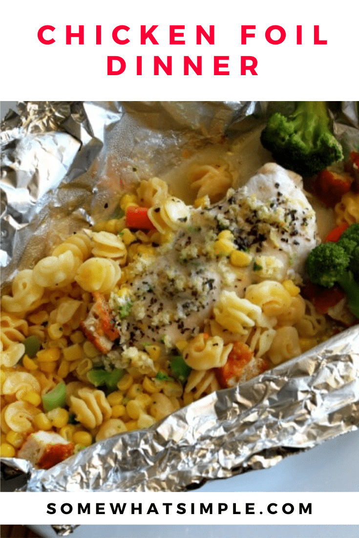 Get dinner on the table in less that 30 minutes with nearly no cleanup at all thanks to this delicious Lemon Chicken Pasta Foil Dinner! Foil dinners have all of the delicious flavors of camping without having to sleep outside. #foildinner #chicken #pasta #howtomakeafoilpacketdinner #easydinner via @somewhatsimple