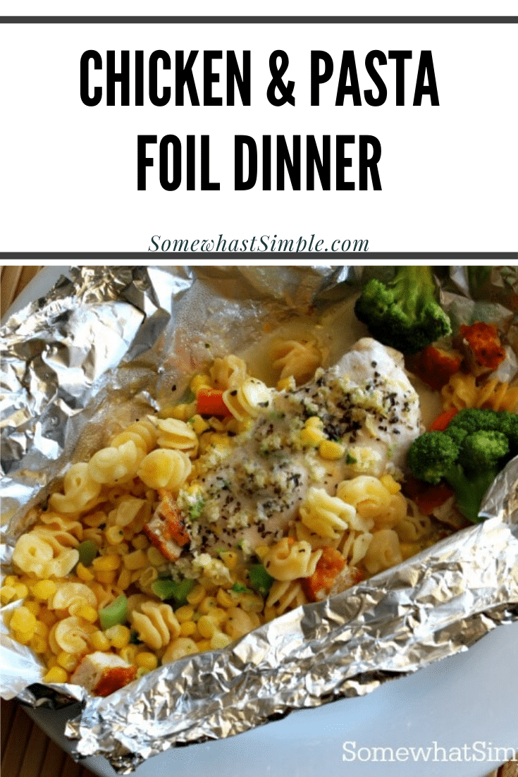 Get dinner on the table in less that 30 minutes with nearly no cleanup at all thanks to this delicious Lemon Chicken Pasta Foil Dinner! Foil dinners have all of the delicious flavors of camping without having to sleep outside. #foildinner #chicken #pasta #howtomakeafoilpacketdinner #easydinner via @somewhatsimple