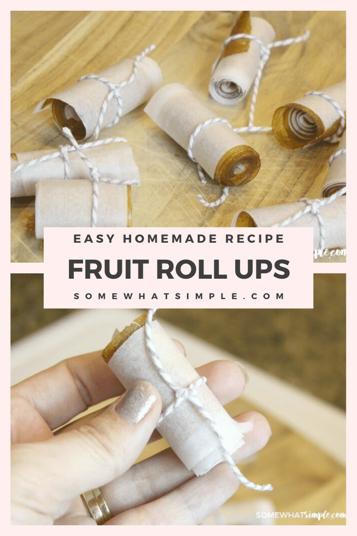 Looking for an easy afternoon snack that is healthy too?  Made only with fresh fruit, these homemade fruit roll ups are super easy to make and taste amazing! #howtomakefruitrollups #fruitrollupsrecipe #healthyhomemadesnacks #homemadefruitrollupvideo #easyhomemadefruitrollups via @somewhatsimple