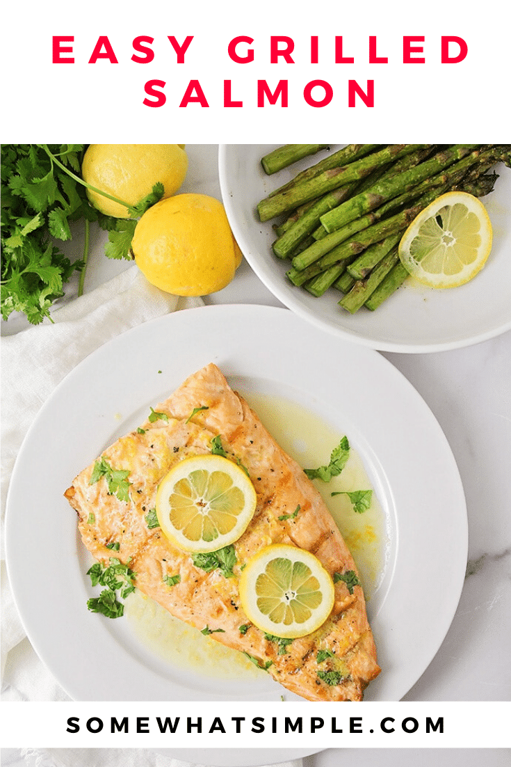 This grilled salmon and asparagus is incredibly delicious and ready in less than thirty minutes. Salmon and asparagus is healthy, delicious and makes the perfect summer meal! #salmon #grilled #asparagus #easydinner #fish via @somewhatsimple