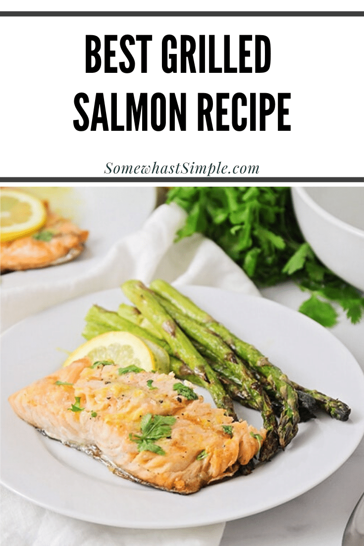 This grilled salmon and asparagus is incredibly delicious and ready in less than thirty minutes. Salmon and asparagus is healthy, delicious and makes the perfect summer meal! #salmon #grilled #asparagus #easydinner #fish via @somewhatsimple