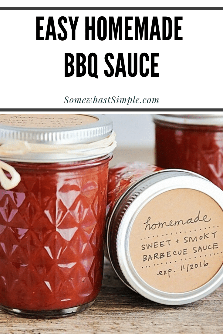 This homemade bbq sauce recipe is a tasty addition to your summer grilling menu!  It has a sweet & smoky taste that is incredibly delicious!  Plus, it's easy to make and perfect for canning. #grilling #homemadebbqsauce #barbecuesauce #easybbqsaucerecipe #howtomakebbqsauce via @somewhatsimple