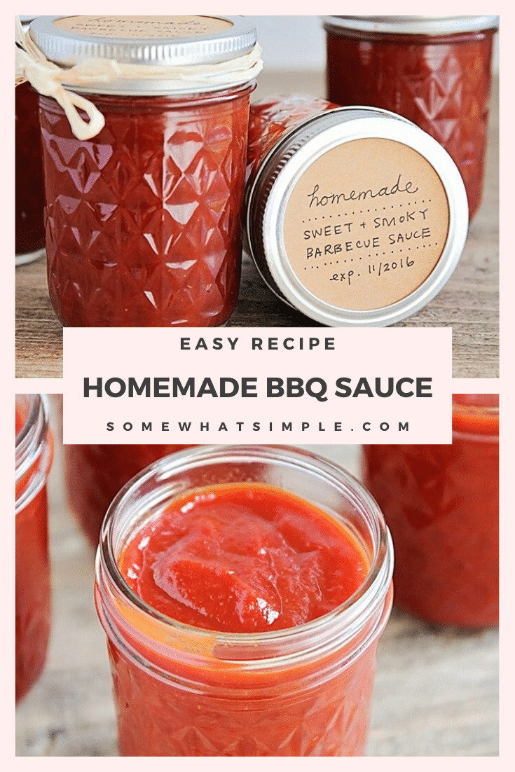 This homemade bbq sauce recipe is a tasty addition to your summer grilling menu!  It has a sweet & smoky taste that is incredibly delicious!  Plus, it's easy to make and perfect for canning. #grilling #homemadebbqsauce #barbecuesauce #easybbqsaucerecipe #howtomakebbqsauce via @somewhatsimple