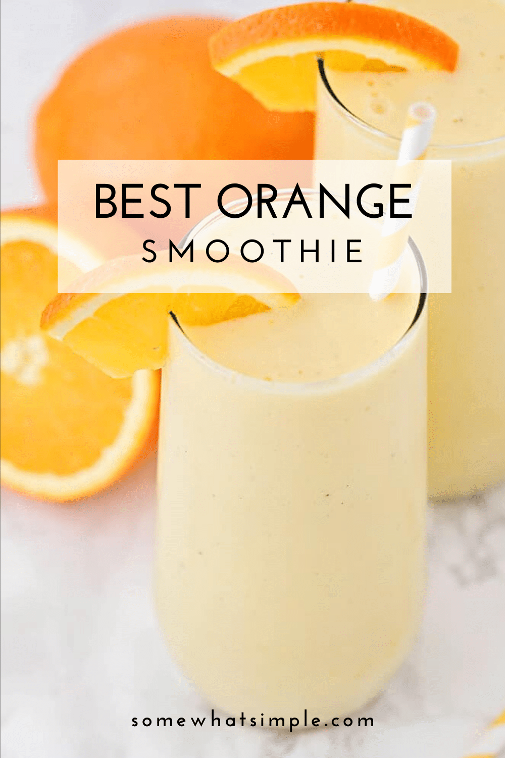 This sweet and refreshing orange creamsicle smoothie is perfect for an easy breakfast or afternoon snack! Filled with pineapple and yogurt, it's a healthy and flavorful way to enjoy your favorite frozen creamsicle drink! via @somewhatsimple