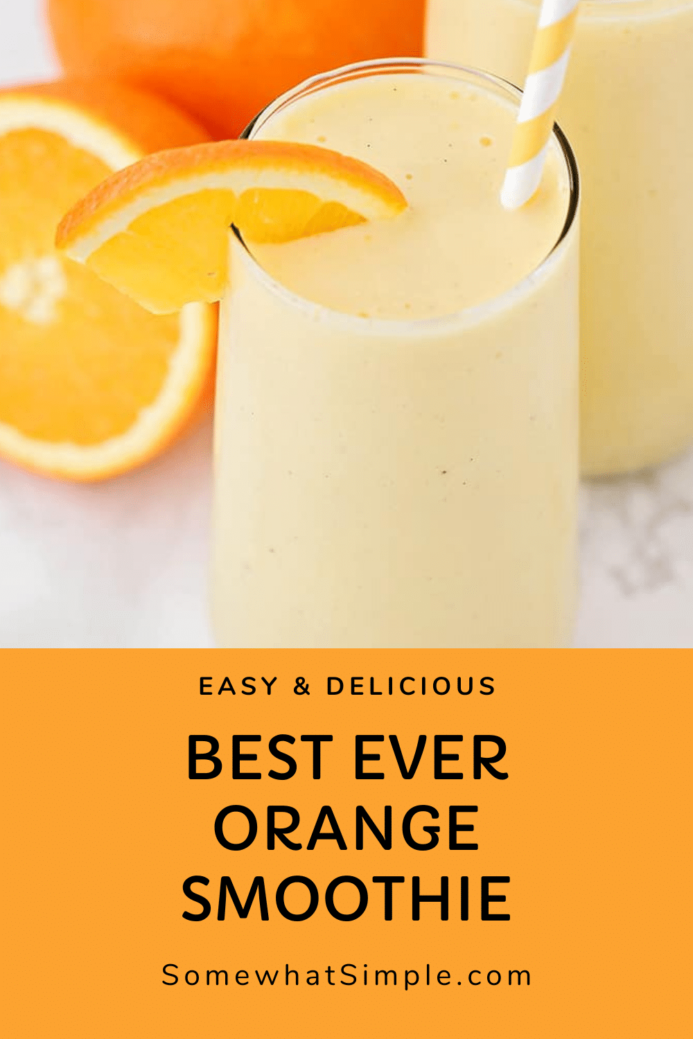 This sweet and refreshing orange creamsicle smoothie is perfect for an easy breakfast or afternoon snack! Filled with pineapple and yogurt, it's a healthy and flavorful way to enjoy your favorite frozen creamsicle drink! via @somewhatsimple