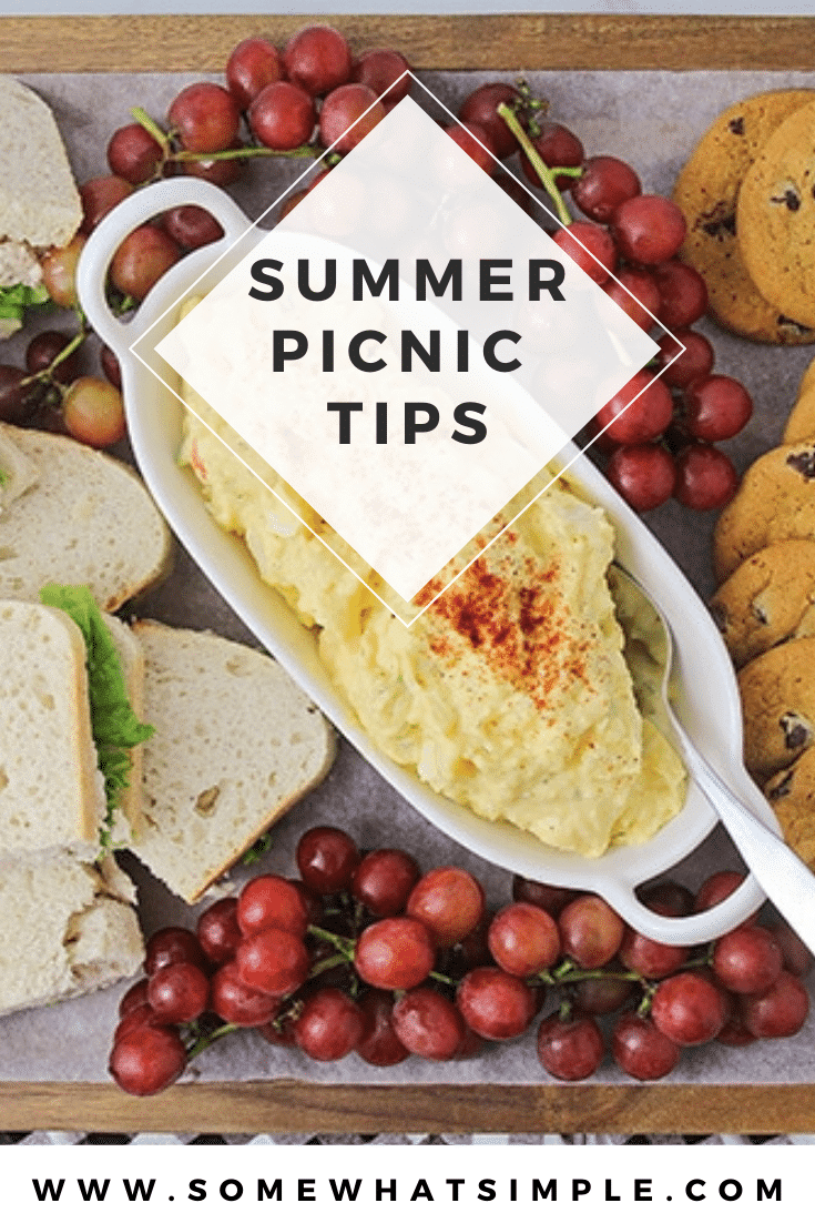 Picnics are a fun way to celebrate the summer with family and friends. These simple tips and tricks make it easy to throw the perfect picnic and enjoy delicious food! #picnic #picnictips #picnicplanning #summerideas via @somewhatsimple