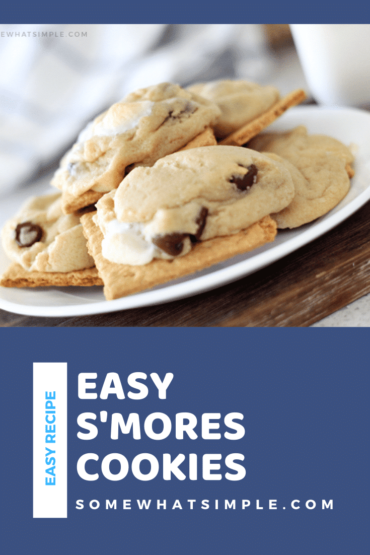 Now you can have the deliciousness of s'mores all year round! These s'mores cookies are so simple to make, people will be begging for the recipe! Made with the delicious combination of chocolate, graham crackers and a hot, gooey marshmallow, these cookies are irresistible! #smorescookies #howtomakesmorescookies #campingrecipes #easysmorescookies #smorescookierecipe via @somewhatsimple