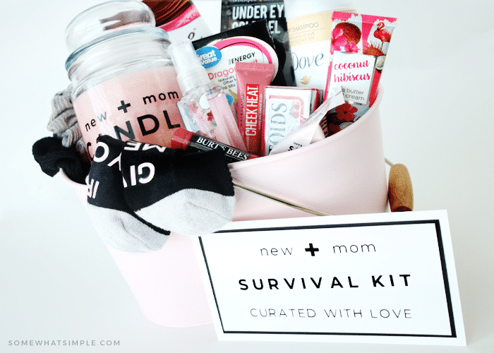 New Mom Gift Basket + Free Printables from Somewhat Simple