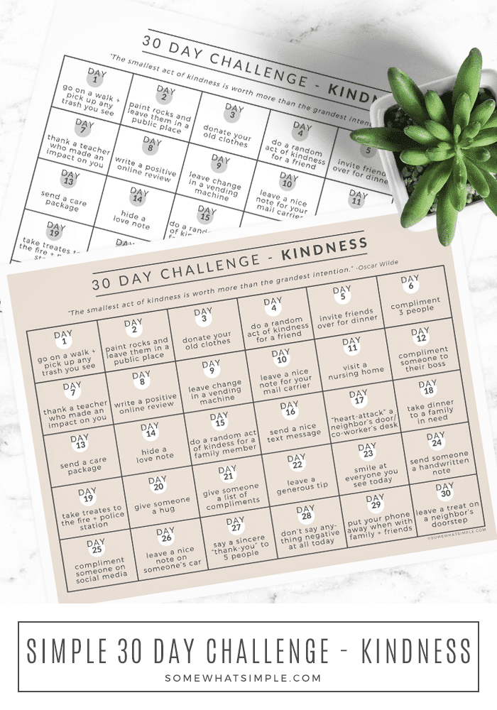 30 Day Kindness Challenge Printable Somewhat Simple