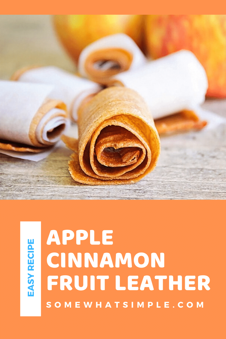 This apple cinnamon fruit leather is the perfect after school snack!  Made using just 4 ingredients, it's easy to make and healthy to eat. #fruitleather #howtomakefruitleather #applefruitleather #homemadefruitleather #howtomakefruitleather via @somewhatsimple