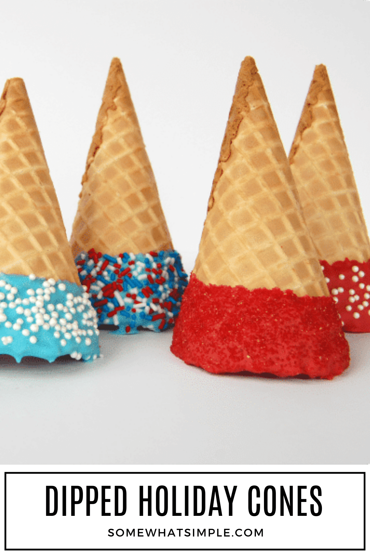 Easy chocolate-dipped ice cream cones are a fun 3-ingredient treat for any holiday or celebration and can be ready in 10 minutes or less! via @somewhatsimple