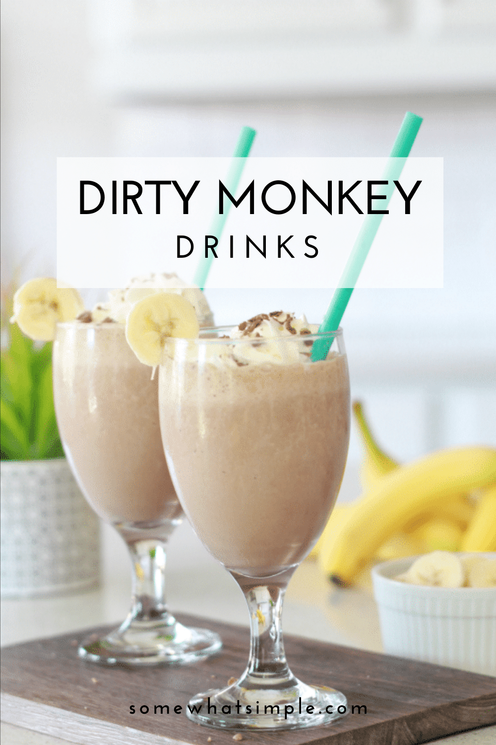 This dirty monkey mocktail is creamy, delicious, and refreshing! Made with just 4 simple ingredients, you (and the kids!) will love it! via @somewhatsimple