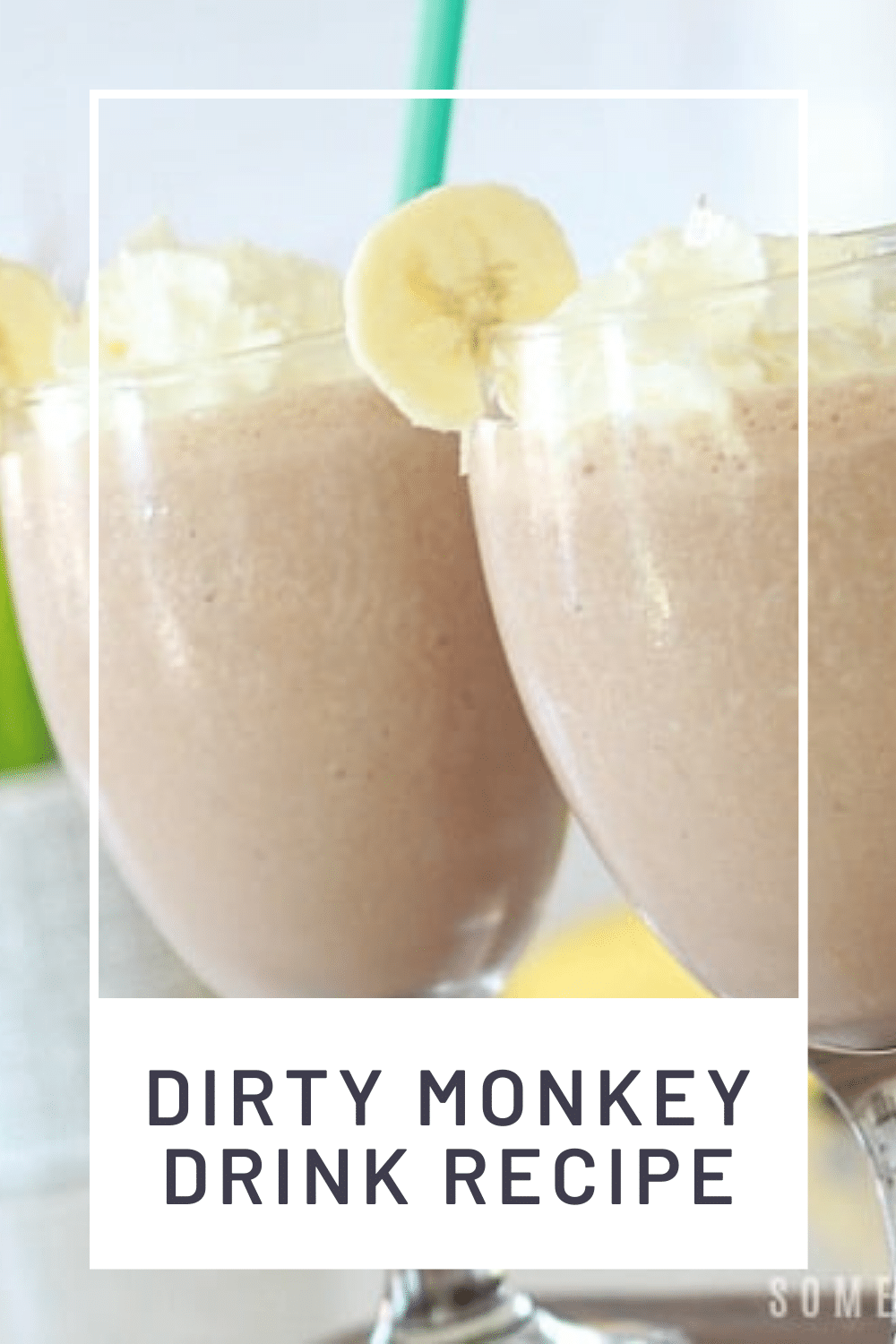 This non-alcoholic dirty monkey drink recipe is a delicious and easy frozen mocktail recipe.  Made with bananas, cream and chocolate, this frozen drink recipe is a refreshing option for a sunny day. Some people call them dirty bananas or dirty monkeys but no matter what you call them, they're delicious! via @somewhatsimple