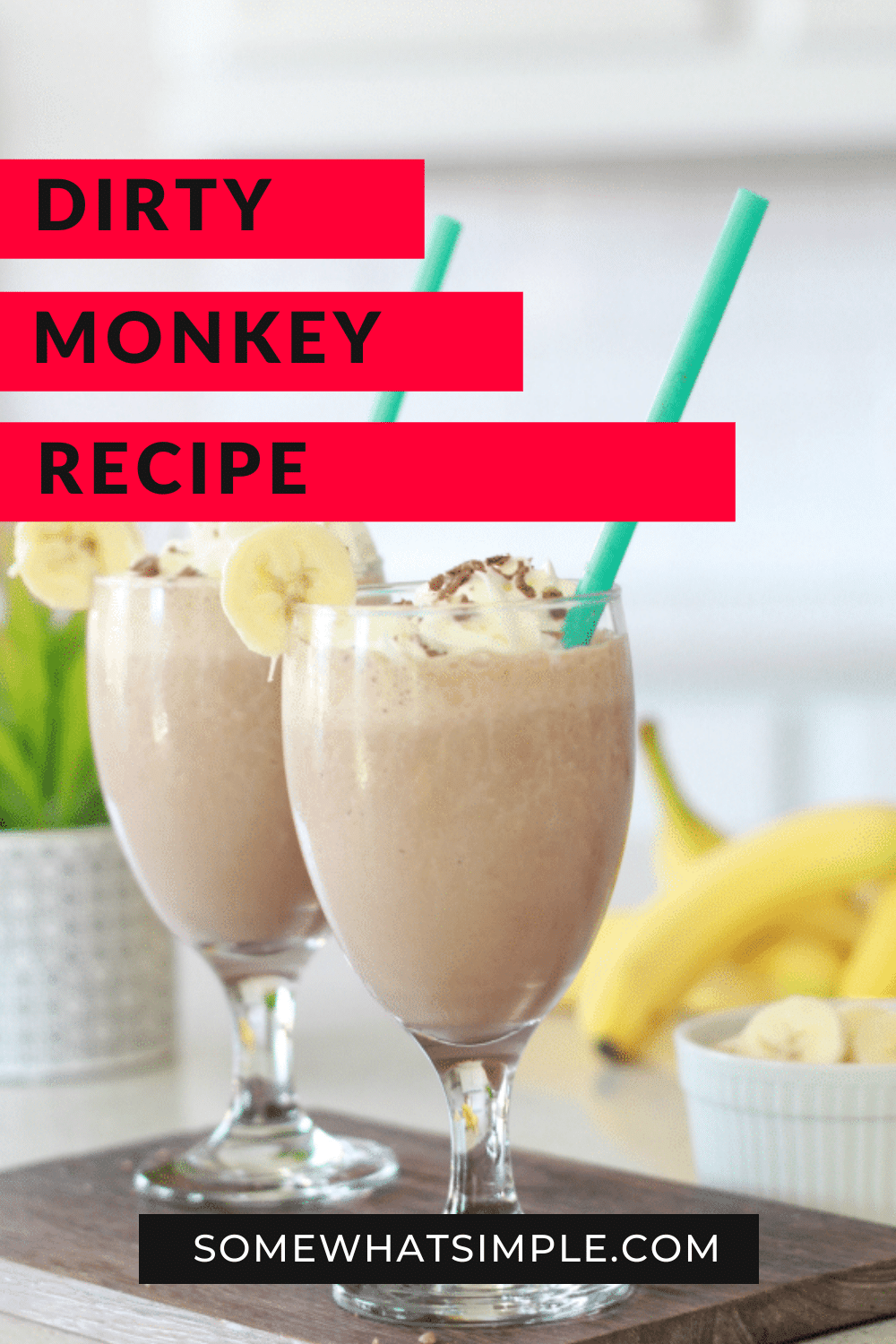 This dirty monkey mocktail is creamy, delicious, and refreshing! Made with just 4 simple ingredients, you (and the kids!) will love it! via @somewhatsimple