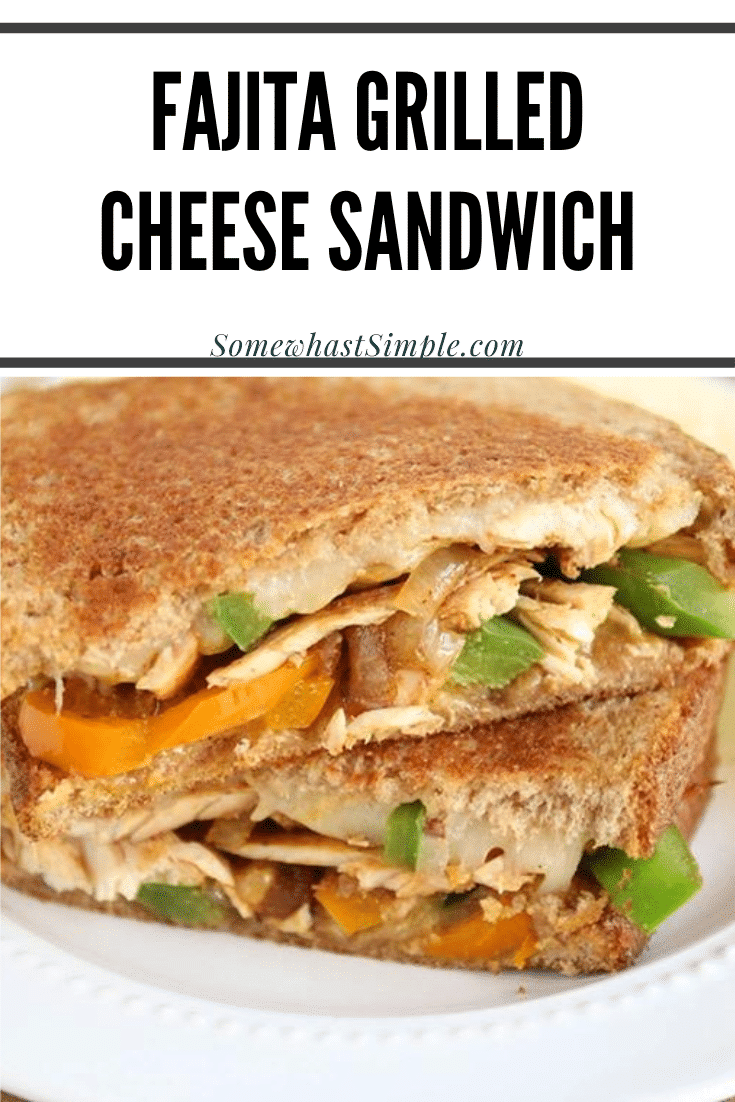 These chicken fajita grilled cheese sandwiches are super easy to make. Made with chicken, fresh vegetables and cheese, these sandwiches are packed with flavor! #grilledcheesesandwich #fajitagrilledcheese #chickenfajitagrilledcheese #chickenfajitasandwich #mexicanrecipe via @somewhatsimple