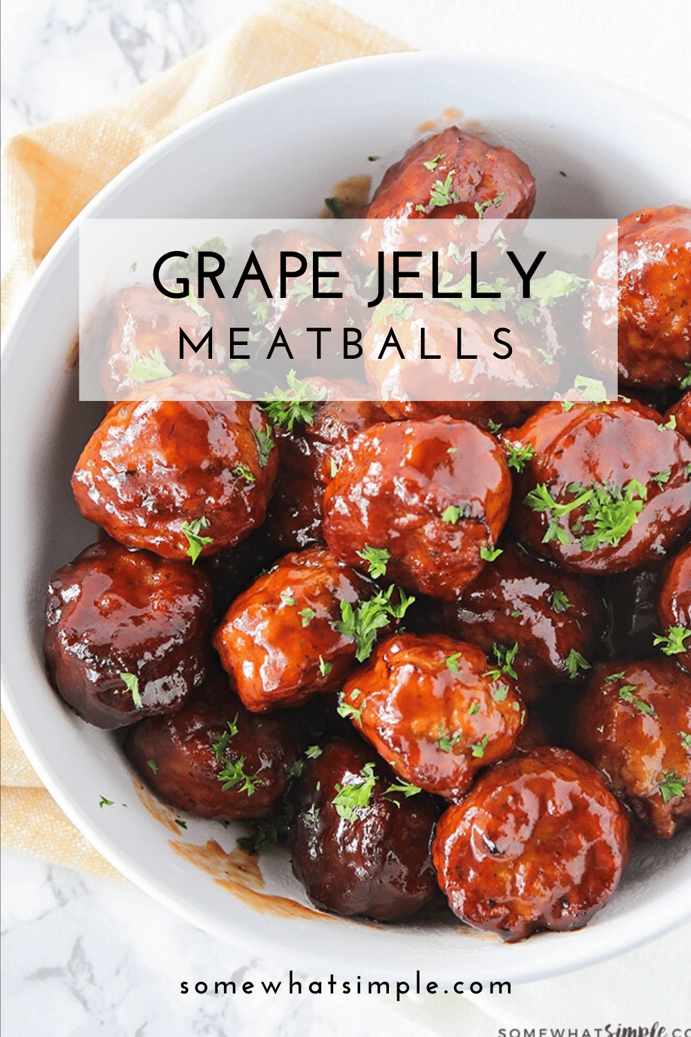 Ready for a simple dinner idea that your family will love? These grape jelly meatballs that you make in a crock pot are just for you! These meatballs are perfect for a simple meal or can be served as a delicious appetizer at your next party. Just throw everything in the slow cooker and get ready to be amazed! via @somewhatsimple