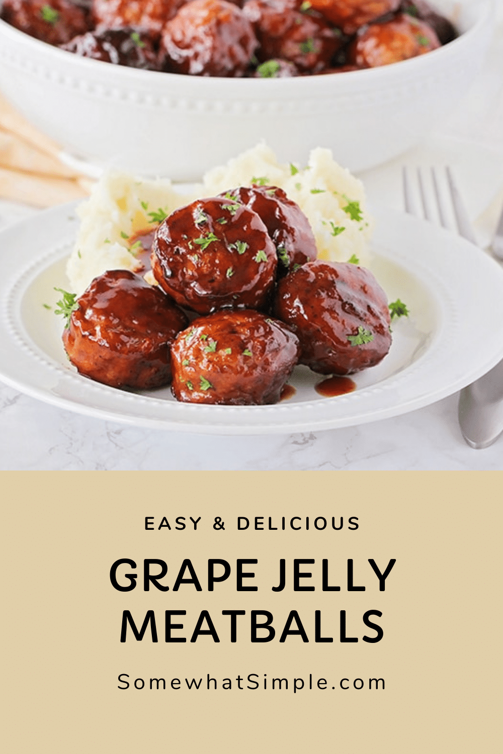 Ready for a simple dinner idea that your family will love? These grape jelly meatballs that you make in a crock pot are just for you! These meatballs are perfect for a simple meal or can be served as a delicious appetizer at your next party. Just throw everything in the slow cooker and get ready to be amazed! via @somewhatsimple