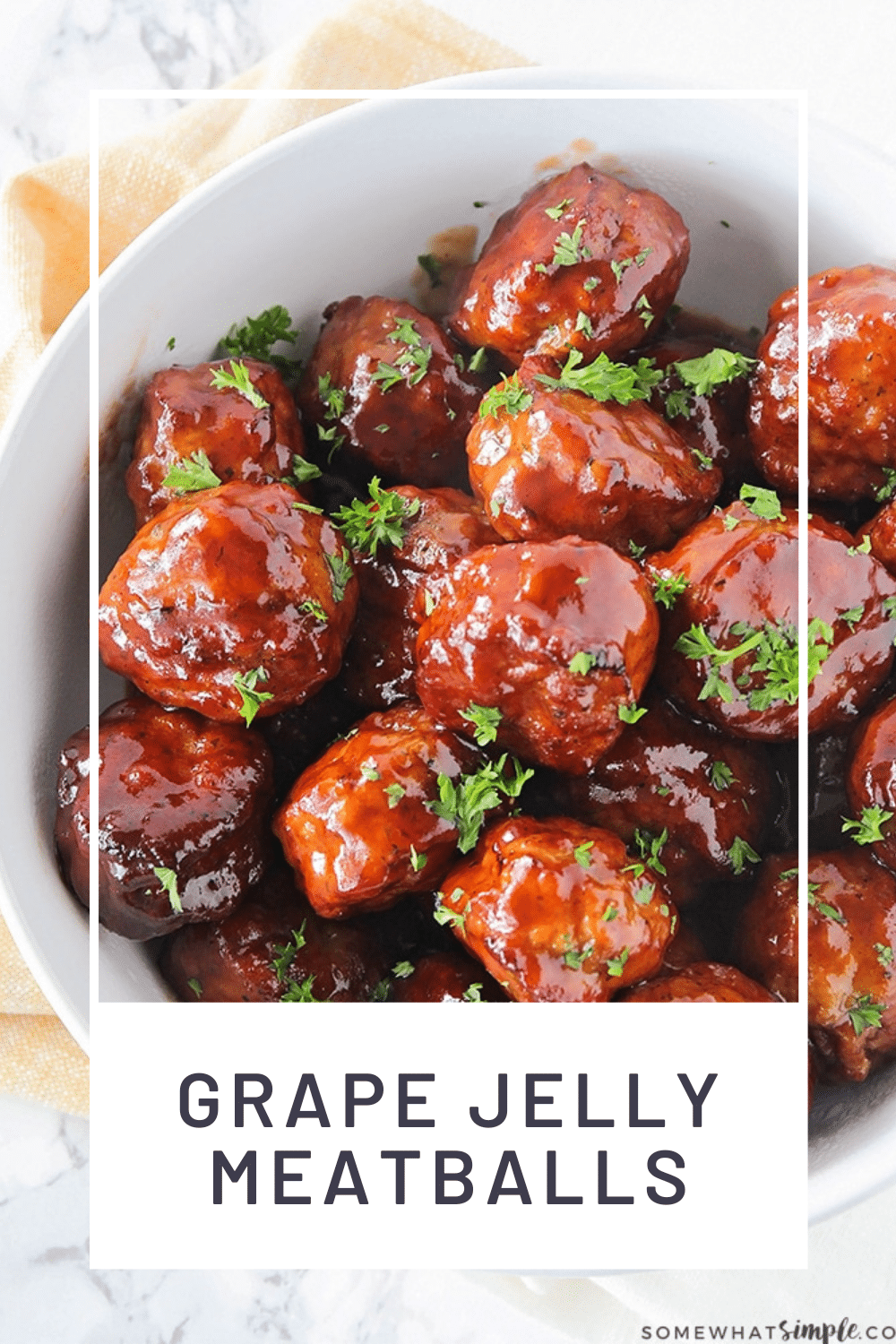 Ready for a simple dinner idea that your family will love? These grape jelly meatballs that you make in a crock pot are just for you! These meatballs are perfect for a simple meal or can be served as a delicious appetizer at your next party. Just throw everything in the slow cooker and get ready to be amazed! via @somewhatsimple