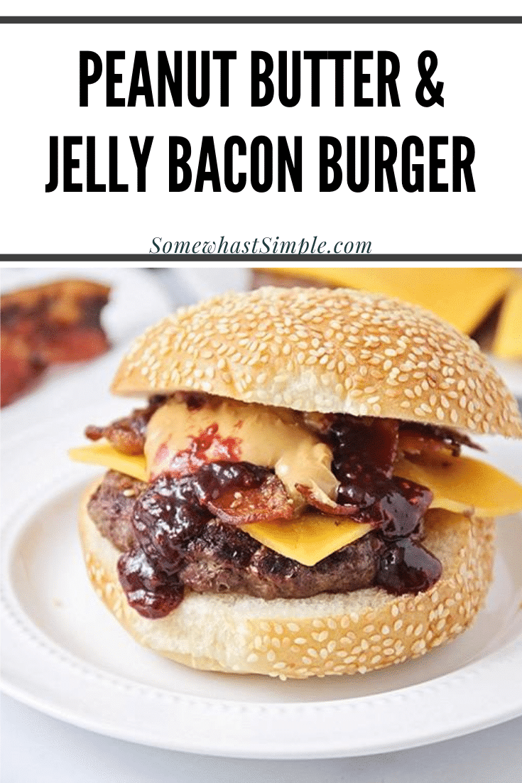 These peanut butter and jelly bacon cheeseburgers are over-the-top delicious and so easy to make! Take your outdoor grilling game up a notch wit this fun twist on a basic burger! I promise, once you've tried one of these hamburgers, you'll never go back to eating them the same way again. via @somewhatsimple