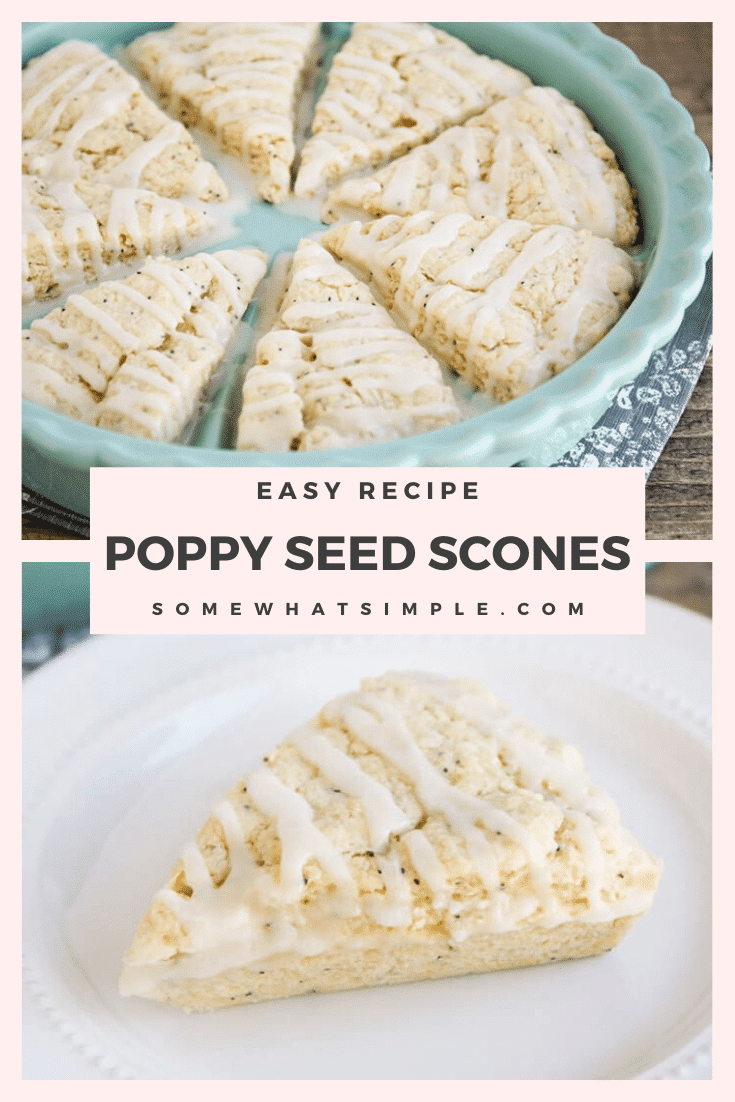 These almond poppy seed scones are soft and flaky. This scone recipe is super simple to make and tastes amazing!  Not only are the easy to make but they taste amazing! They make an easy and delicious breakfast or brunch! #poppyseedscones #howtomakescones #bestpoppyseedsconesrecipe #almondpoppyseedscones #sweetbreakfastrecipe via @somewhatsimple