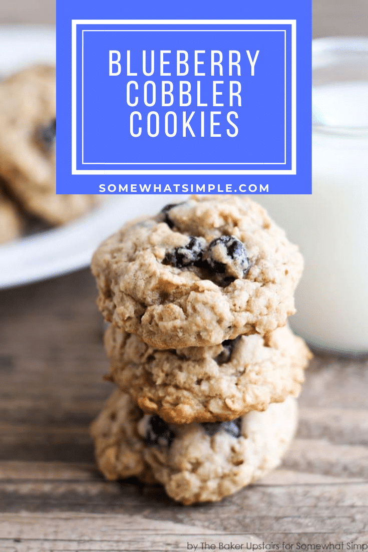 Enjoy your favorite dessert in cookie form with these tasty blueberry cobbler cookies. Made with oatmeal, blueberries and a few other simple ingredients, these cookies are easy and delicious. #blueberrycobblercookies #blueberrycookierecipe #oatmealblueberrycookies #easycookies via @somewhatsimple