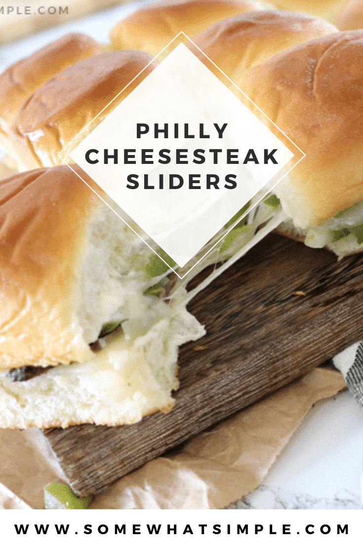 Philly Cheesesteak Sliders are made with thinly sliced steak, sautéed peppers and onions, melted Provolone cheese, and a special ingredient, all wrapped up on deliciously soft Hawaiian rolls! #sliders #phillycheesesteak #cheesesteakslidersrecipe #appetizers #phillycheesesteaksliders via @somewhatsimple