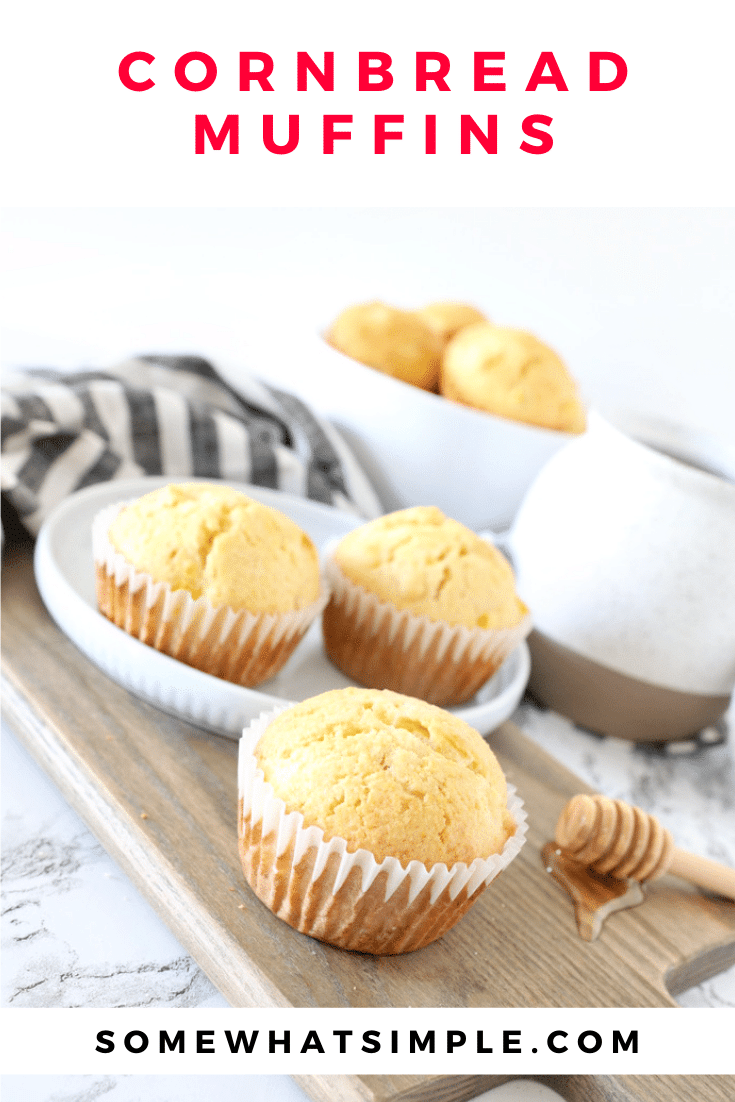 Cornbread muffins are deliciously sweet and so simple to make! They are the perfect complement to all your favorite Southern and Spanish-style meals! This classic recipe turns out soft and delicious every time! #easycornbreadmuffins #jiffycornbreadmuffins #cornbreadmuffinswithcorn #cornbread #cornmuffins via @somewhatsimple