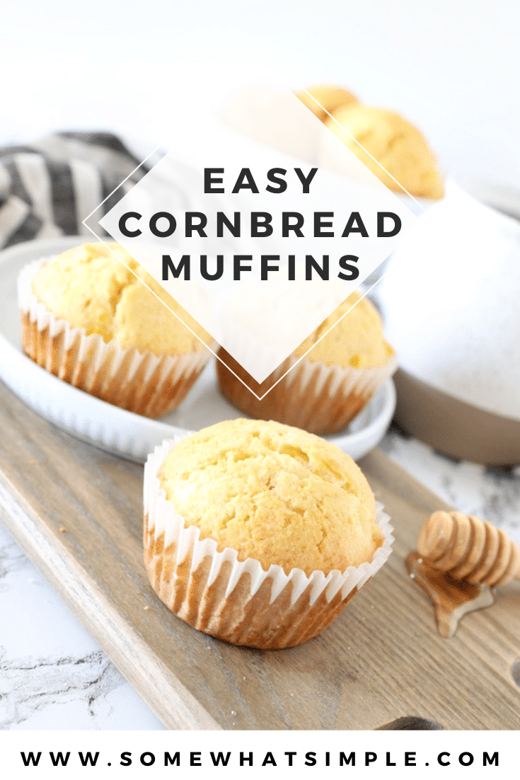 Cornbread muffins are deliciously sweet and so simple to make! They are the perfect complement to all your favorite Southern and Spanish-style meals! This classic recipe turns out soft and delicious every time! #easycornbreadmuffins #jiffycornbreadmuffins #cornbreadmuffinswithcorn #cornbread #cornmuffins via @somewhatsimple