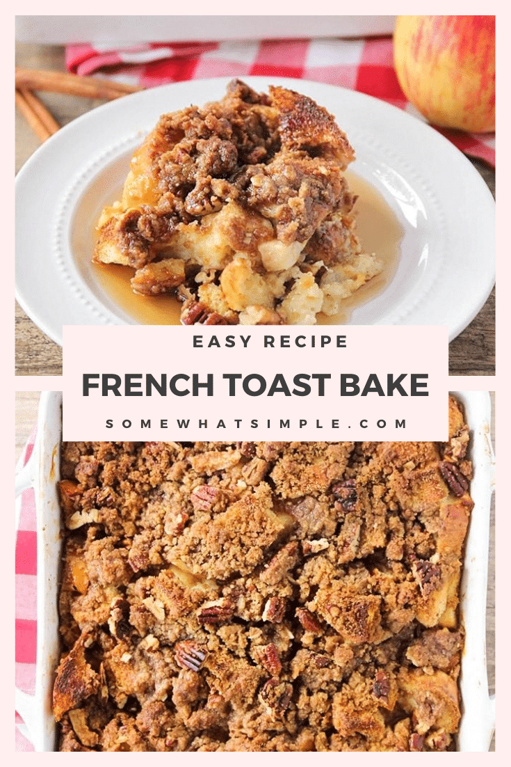 This delicious apple cinnamon french toast bake is the perfect fall breakfast. Filled with juicy apples and topped with a sweet cinnamon streusel, it's perfect for a special occasion! #easyfrenchtoastbake #overnightfrenchtoastbake #frenchtoastbake #frenchtoastbakerecipe #fallbreakfastrecipe via @somewhatsimple