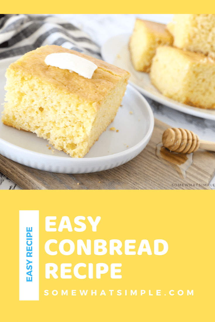 The best sweet cornbread recipe that is fluffy and delicious! This easy recipe will show you a short cut on how to make delicious cornbread using Jiffy cornbread and a box of cake mix. #cornbreadrecipe #cornbreadcakemixrecipe #sweetcornbread #jiffycornbreadrecipe #jiffycakemixcornbread via @somewhatsimple