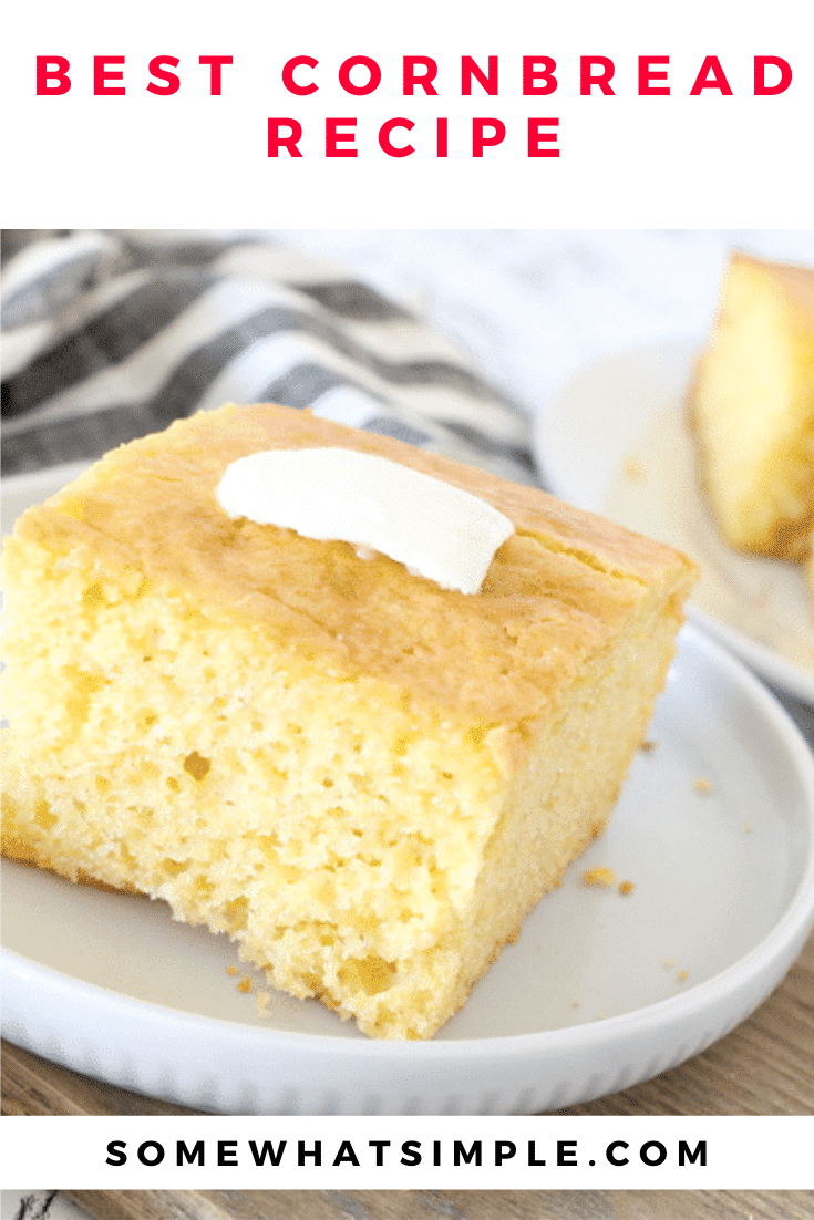 The best sweet cornbread recipe that is fluffy and delicious! This easy recipe will show you a short cut on how to make delicious cornbread using Jiffy cornbread and a box of cake mix. #cornbreadrecipe #cornbreadcakemixrecipe #sweetcornbread #jiffycornbreadrecipe #jiffycakemixcornbread via @somewhatsimple