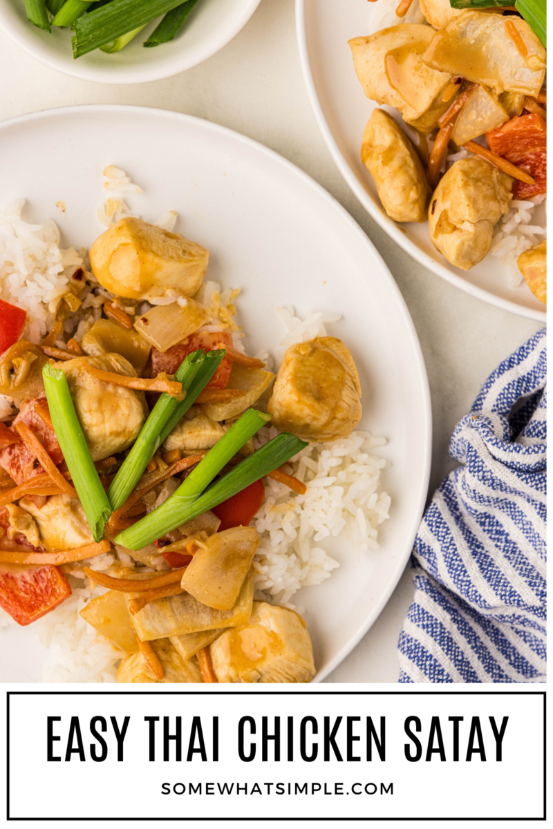 overhead shot of Thai Chicken Satay with a text overlay