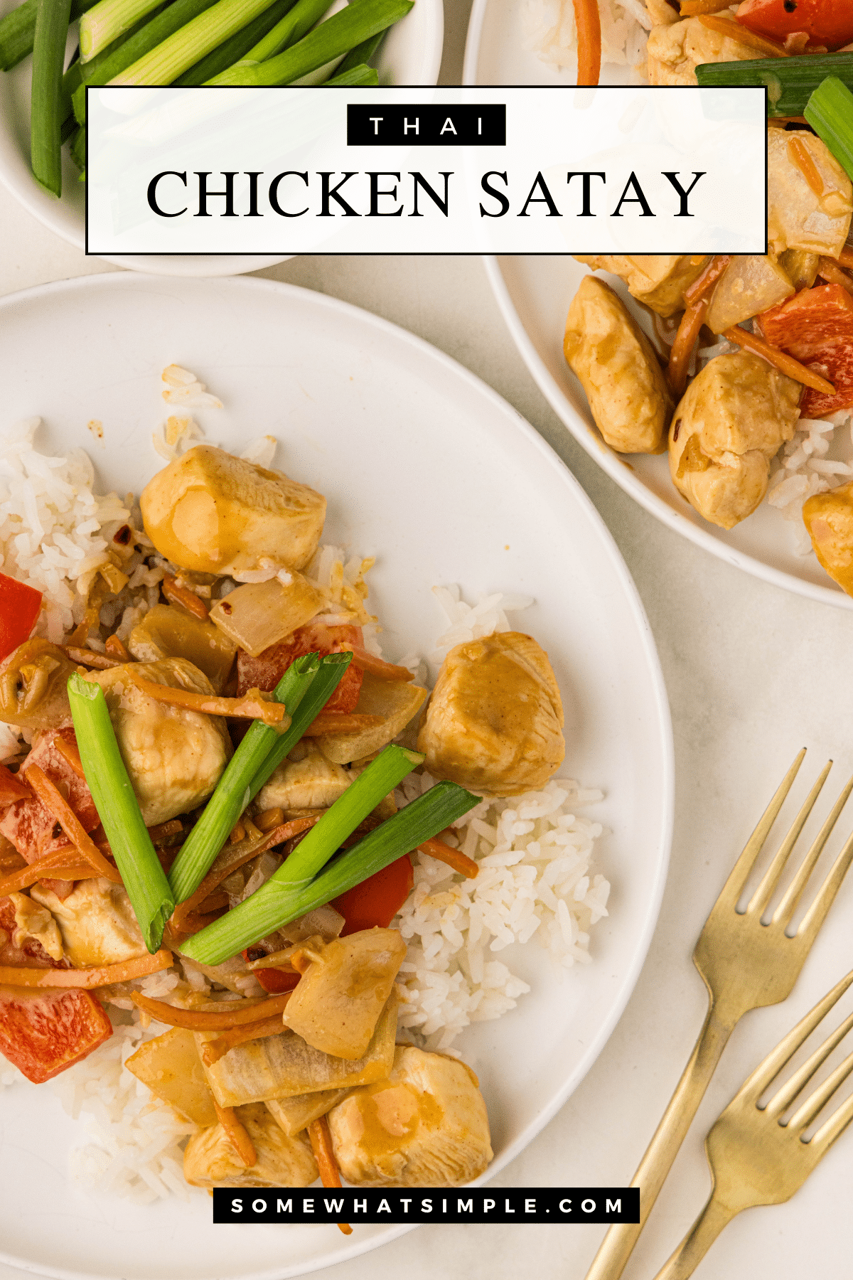 Thai Chicken Satay Stir Fry is packed with tender chicken, fresh veggies, and a creamy peanut sauce—ready in just 20 minutes! via @somewhatsimple