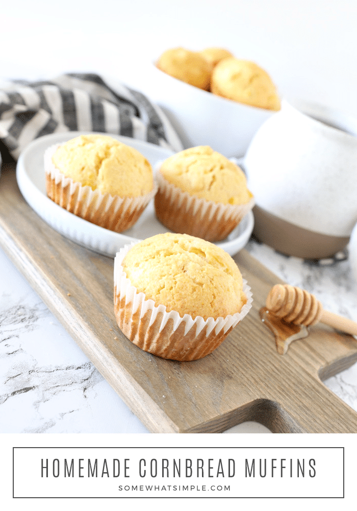 Cornbread muffins are deliciously sweet and so simple to make! They are the perfect complement to all your favorite Southern and Spanish-style meals! This classic recipe turns out soft and delicious every time! #easycornbreadmuffins #jiffycornbreadmuffins #cornbreadmuffinswithcorn #cornbread #cornmuffins via @somewhatsimple