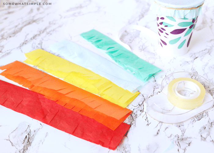 strips of tissue paper laying on a counter