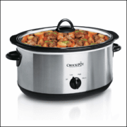 silver slow cooker on a white background