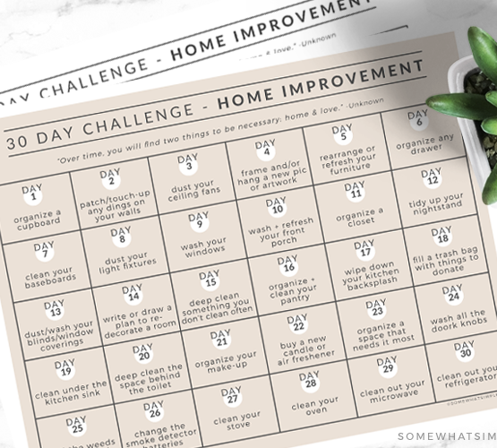 2 home improvement challenge calendars laid flat on a counter