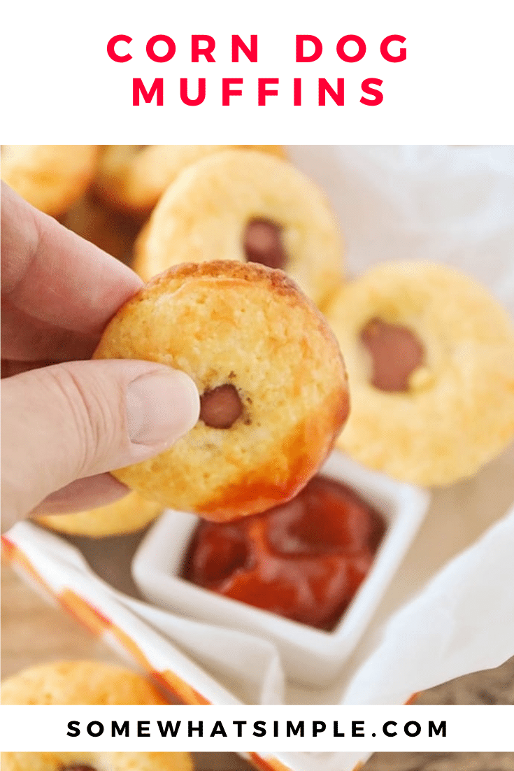 Corn dog muffins are perfect for lunch, an afternoon snack or a party appetizer! Made with Jiffy cornbread mix so they're easy to throw together and taste amazing! via @somewhatsimple