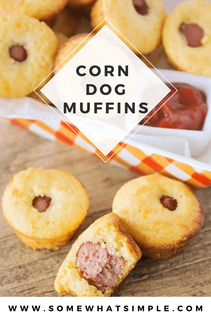 Corn dog muffins are perfect for lunch, an afternoon snack or a party appetizer! Made with Jiffy cornbread mix so they're easy to throw together and taste amazing! via @somewhatsimple