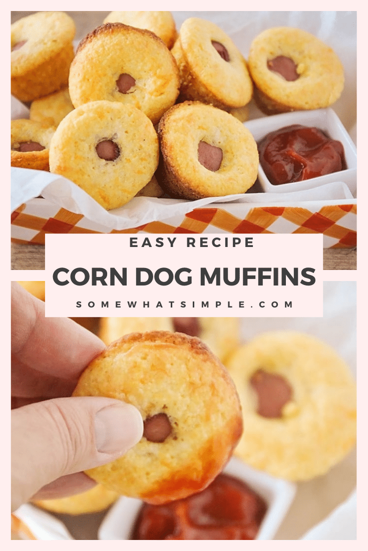 Corn dog muffins are perfect for lunch, an afternoon snack or a party appetizer! Made with Jiffy cornbread mix so they're easy to throw together and taste amazing! via @somewhatsimple