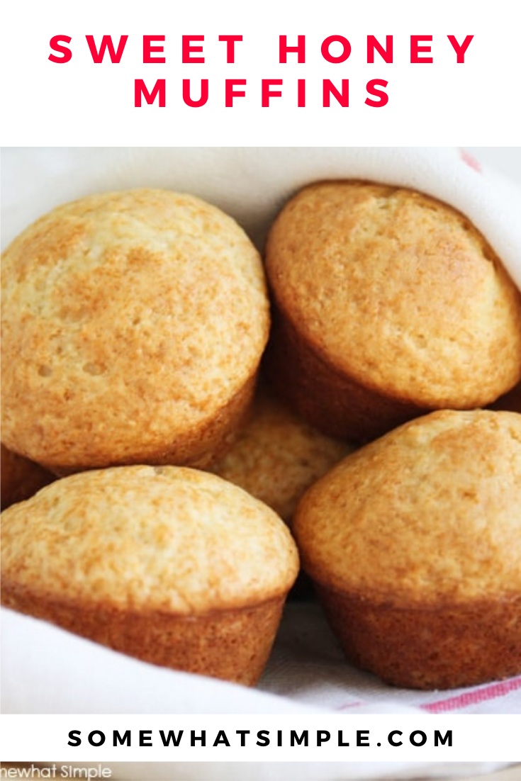 Honey muffins are a sweet and delicious way to start your day. They're easy to make and turn out soft and delicious every time! They're perfect as a side option for any dinner or just put a little butter on them and enjoy them as a snack. via @somewhatsimple