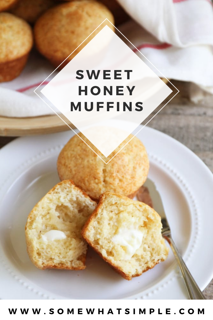 Honey muffins are a sweet and delicious way to start your day. They're easy to make and turn out soft and delicious every time! They're perfect as a side option for any dinner or just put a little butter on them and enjoy them as a snack. via @somewhatsimple