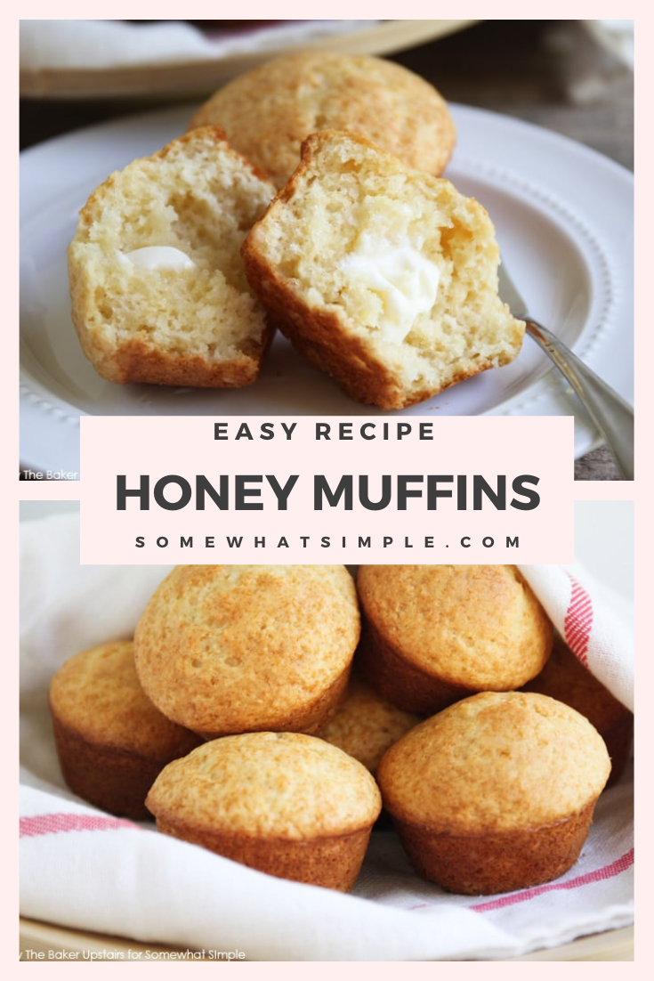 Honey muffins are a sweet and delicious way to start your day. They're easy to make and turn out soft and delicious every time! They're perfect as a side option for any dinner or just put a little butter on them and enjoy them as a snack. via @somewhatsimple