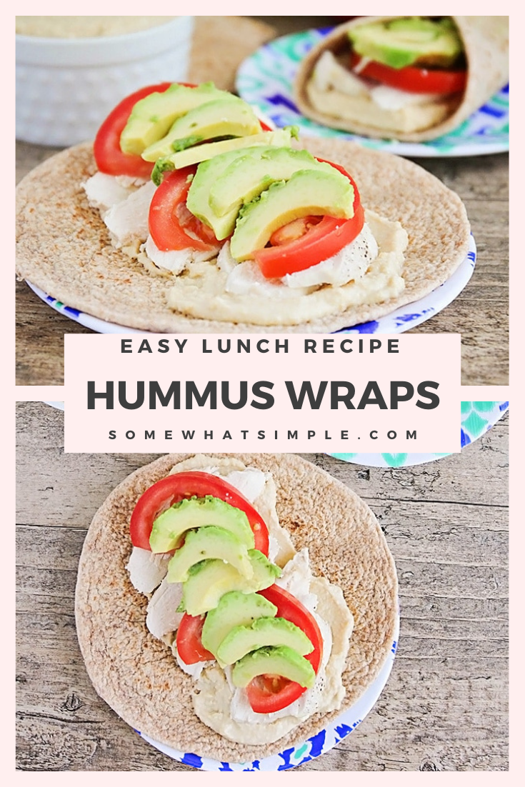 These chicken and hummus sandwich wraps are savory, delicious, and so easy to make. They're filled with homemade hummus, turkey and fresh vegetables. They're a tasty and hearty main dish that happens to be healthy too! via @somewhatsimple