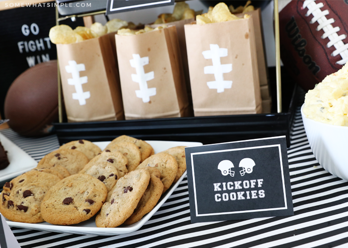 chocolate chip cookies on a white platter