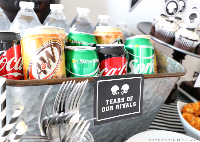 cans of soda in a metal tub